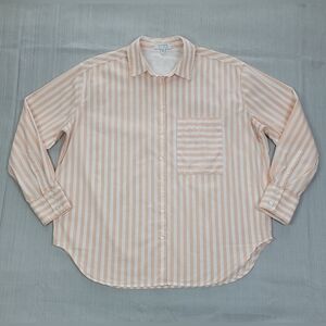AYR The Deep End Relaxed Shirt Womens Medium Peach Striped Long Sleeve Button Up